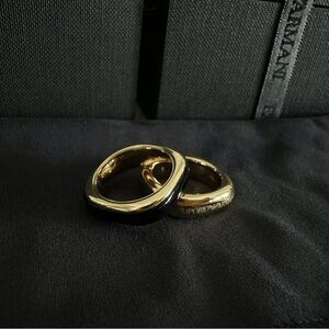Emporio Armani Two Ring Set Golden & Black Size 6.5 New In Box Unisex